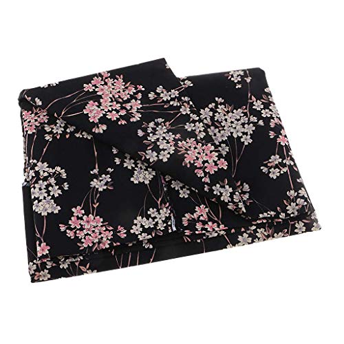 Sitrda - Tela de algodón con Estampado de Flores de Ciruelo, diseño de Kimono japonés, Color Negro, 50 x 140 cm