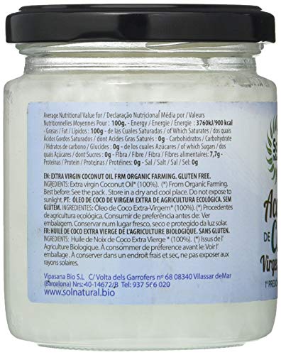 Solnatural Aceite De Coco Virgen Extra Pequeðo Bio 200 Ml 400 g