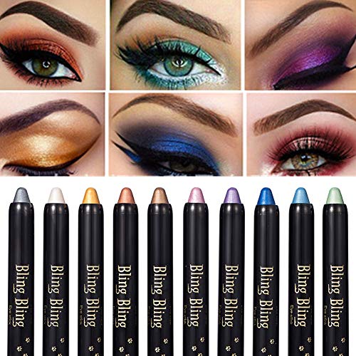 Sombra de Ojos Stick, Pen Eyeshadow, Eyeshadow Glitter, Lápiz de Sombra de Ojos, Sombra de Ojos Hipoalergenico Waterproof Long-lasting Eye Shadow Stick Sombra de Ojos Lápiz, 10PC