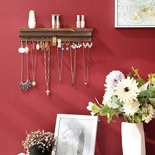 SONGMICS Organizador de Pared para Joyas, Expositor de Joyas Montado en Pared, Ganchos para Collares, Soporte para Pendientes, Pulseras, Regalo, Color Madera Ahumado JJS10CB