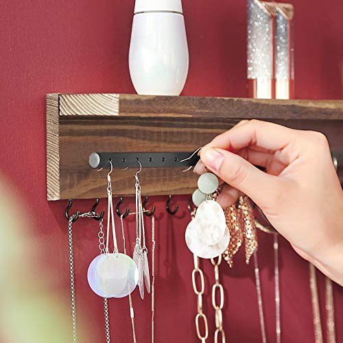 SONGMICS Organizador de Pared para Joyas, Expositor de Joyas Montado en Pared, Ganchos para Collares, Soporte para Pendientes, Pulseras, Regalo, Color Madera Ahumado JJS10CB