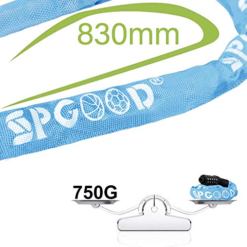 SPGOOD Candado de Bicicleta Antirrobo (14 Colores) antirrobo de combinación de 5 dígitos Candado,Utilizado para Bicicletas, Motocicletas, Puertas,100CM-4CM (Azul)