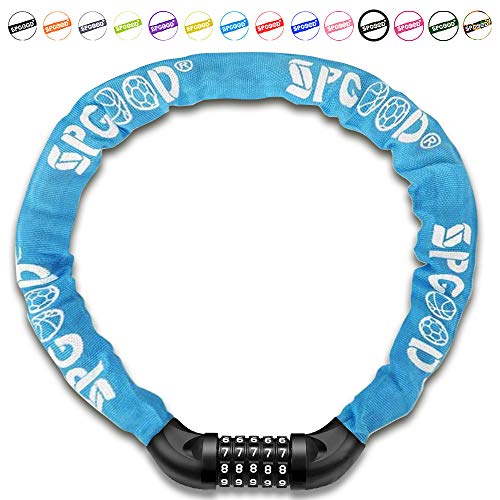 SPGOOD Candado de Bicicleta Antirrobo (14 Colores) antirrobo de combinación de 5 dígitos Candado,Utilizado para Bicicletas, Motocicletas, Puertas,100CM-4CM (Azul)