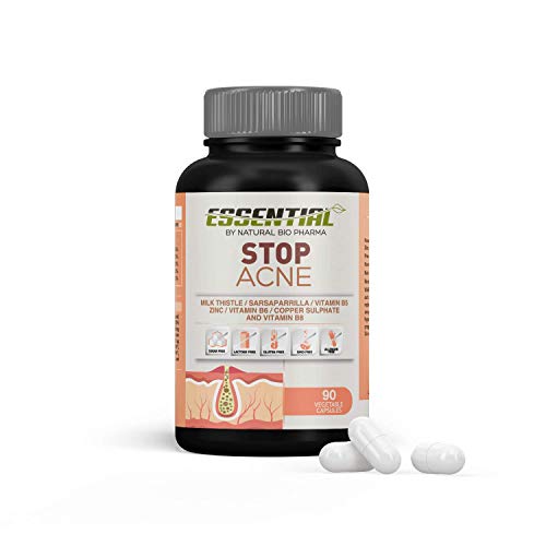 STOP ACNÉ | Elimina el Acné y Previene su Aparición | Tratamiento Eficaz Contra Espinillas y Puntos Negros Grasos | Cardio Mariano + Zarzaparrilla + Zinc + Cobre + Vit. B5, B6, B8 | 90 caps. vegetales