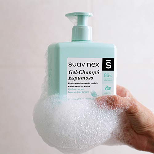 Suavinex 303727 – Gel-Champú Espumoso para Bebés. No Pica En Los Ojos. Textura Espumosa y Fragancia Baby Cologne. 86% Ingredientes de Origen Natural. Gel-Champú para Piel y Cabello, 750Ml