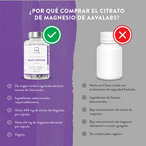 Suplemento de Citrato de Magnesio [ 400 mg ] de AAVALABS - Aumenta Testosterona Energía Rendimiento Deportivo Reduce Cansancio Mejor Sueño Alta Concentración – Vegano - 180 Cápsulas