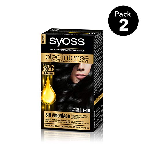 SYOSS - Oleo Intense Coloración Permanente Sin Amoníaco - Tono 1-10 Negro Intenso - 2 uds