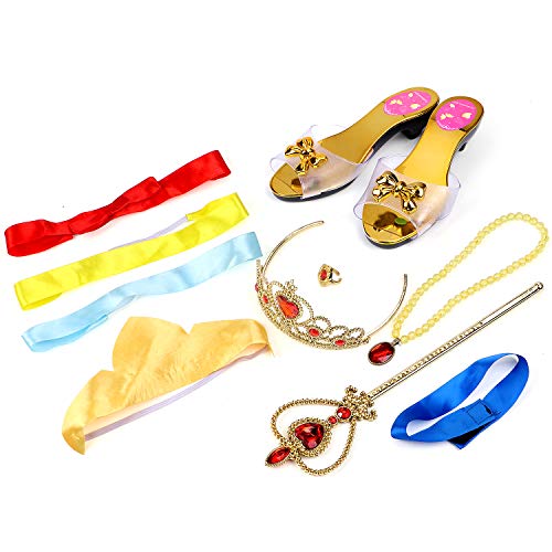 Tacobear Disfraz Princesa Niña Vestidos Princesa con Corona Varita Mágica Collar Anillo Diadema Zapatos Princesa Cosplay Traje Cenicienta Blancanieves Bella Aurora Disfraces Niña para Princesa Fiesta