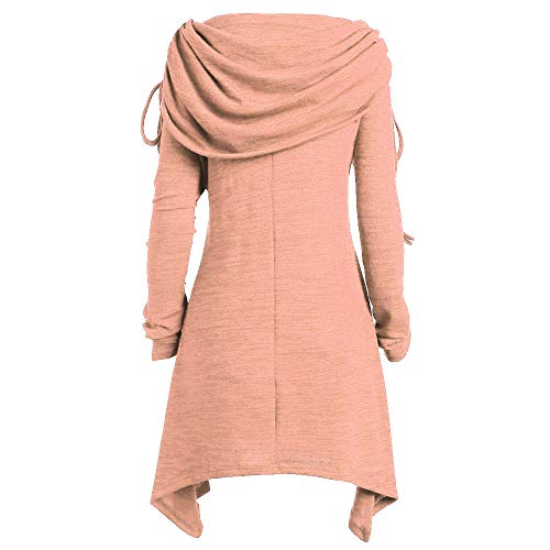 Talla Extra Sudadera Sin Capucha Mujer Largo Blusas Camiseta de Manga Larga Cuello Redondo Suelto Túnica Casual Basic Pull-Over Tops Color Sólido Túnica de Cuello Plegable riou