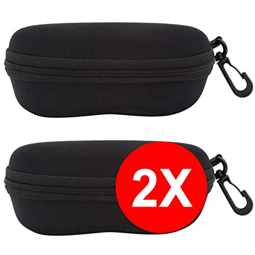 TBOC Funda Rígida Gafas de Sol - [Pack 2 Unidades] Estuche Negro Ligero con Cremallera para Cinturón Bolso Mochila Coche para Guardar Gafas de Ver Lectura Natación Grandes Pequeñas Hombre Mujer Niño