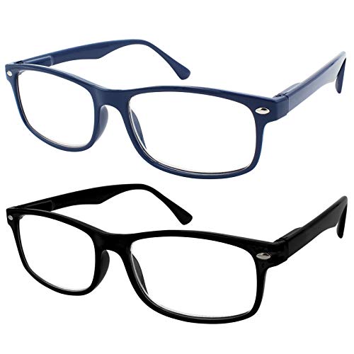 TBOC Gafas de Lectura Presbicia Vista Cansada - [Pack 2 Unidades] Graduadas +2.00 Dioptrías Montura de Pasta Azul y Negra Diseño Moda Hombre Mujer Unisex Lentes de Aumento para Leer Ver de Cerca