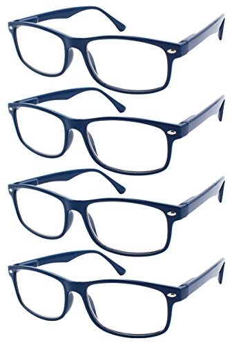 TBOC Gafas de Lectura Presbicia Vista Cansada - (Pack 4 Unidades) Graduadas +2.50 Dioptrías Montura de Pasta Azul Diseño Moda Hombre Mujer Unisex Lentes de Aumento Leer Ver Cerca