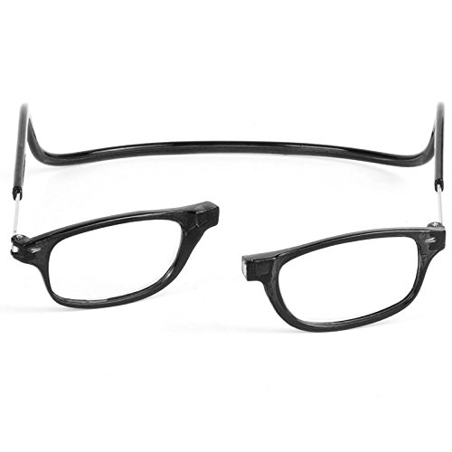 TBOC Pack: Gafas de Lectura Presbicia Vista Cansada – (Dos Unidades) Graduadas +1.50 Dioptrías Montura Transparente y Negra Hombre Mujer Imantadas Plegables Lentes Aumento Leer Ver Cerca Cuello Imán