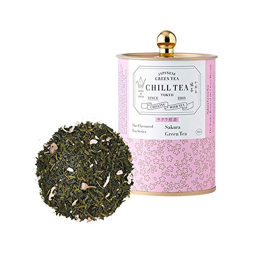 Té de hoja Sakura (de flor de cerezo) de CHILL TEA Tokyo - Té verde de hojas sueltas 100% japonés - Rico en nutrientes y antioxidantes - Delicioso sabor frutal y floral (100g)