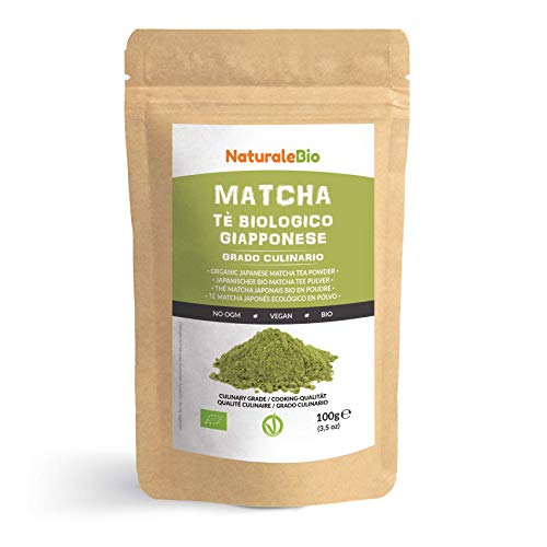 Té Verde Matcha Orgánico Japonés En Polvo [ Grado Culinario ] 100 gr. Matcha Biológico para Cocinar. Matcha Ecológico Cultivado En Japón, Uji, Kyoto. Ideal Para hornear, En a Cocina Y Con Latte