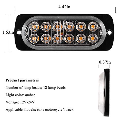 Teguangmei 4 Luces de Emergencia Ultrafinas 12 LED ámbar, coche Luces Estroboscópicas Peligrosas Intermitentes, Luces Anormales Delanteras y Traseras, Remolques de Caravana Para Camiones de 12-24V