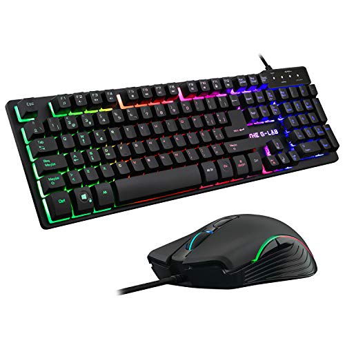 THE G-LAB Combo KRYPTON Pack de Teclado Gaming USB y Ratón Multicolor Retroiluminación – Teclado Gaming QWERTY - Incluye Ñ - Anti-Ghosting + Ratón Gaming 6 Botones 3200 DPI – PC PS4 Xbox One (Negro)