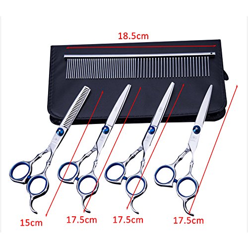 Tijeras de Perro Peluquería Profesional Entresacar Grooming Kit Set 4 Juegos de Tijeras Curvas para Cortar el Pelo a Mascotas Acero Inoxidable para Mascotas Perros Gatos