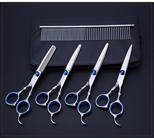 Tijeras de Perro Peluquería Profesional Entresacar Grooming Kit Set 4 Juegos de Tijeras Curvas para Cortar el Pelo a Mascotas Acero Inoxidable para Mascotas Perros Gatos