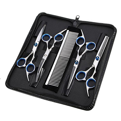 Tijeras de Perro Peluquería Profesional Entresacar Grooming Kit Set 4 Juegos de Tijeras Curvas para Cortar el Pelo a Mascotas Acero Inoxidable para Mascotas Perros Gatos