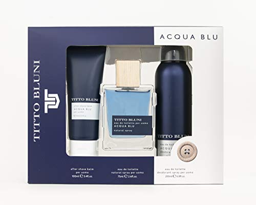 Titto Bluni Acqua Blu Uomo Eau de Toilette Natural Spray 75ml + Deodorant Spray 200ml + After Shave 100ml