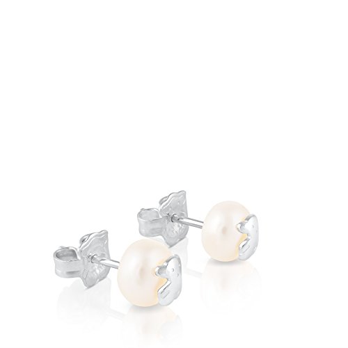 TOUS Bear - Pendientes con Perla Cultivada de Agua Dulce y Oso en Plata de Primera Ley - Motivo: 0,85 cm