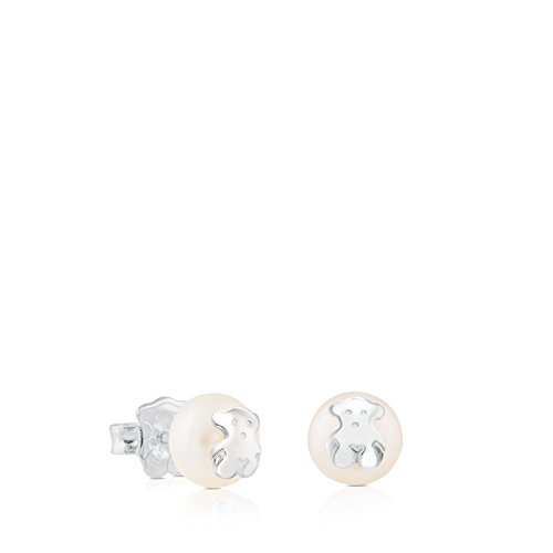 TOUS Bear - Pendientes con Perla Cultivada de Agua Dulce y Oso en Plata de Primera Ley - Motivo: 0,85 cm