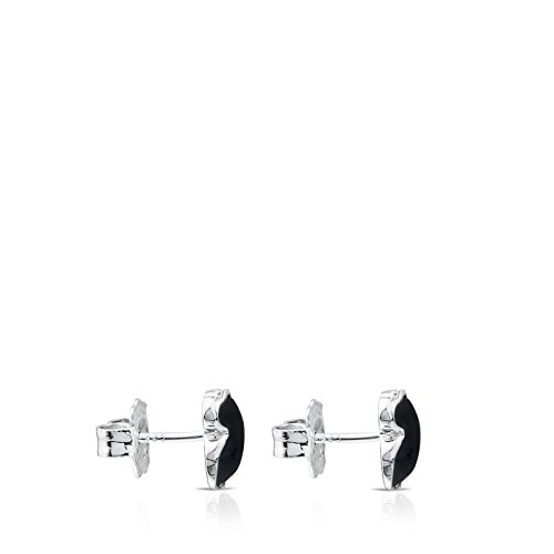 TOUS New Color - Pendientes de Plata de Primera Ley con Ónix Negro, Cierre Presión - Motivo: 0.7 cm