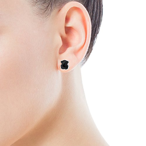 TOUS New Color - Pendientes de Plata de Primera Ley con Ónix Negro, Cierre Presión - Motivo: 0.7 cm