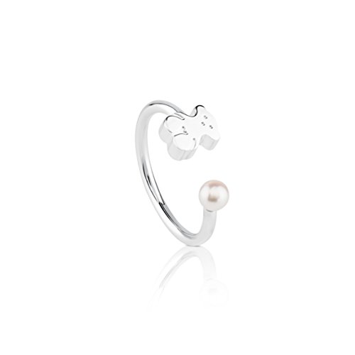 TOUS Sweet Dolls - Anillo de Plata de Primera Ley con Motivo de Oso y Perla - Perla: 0,4 cm