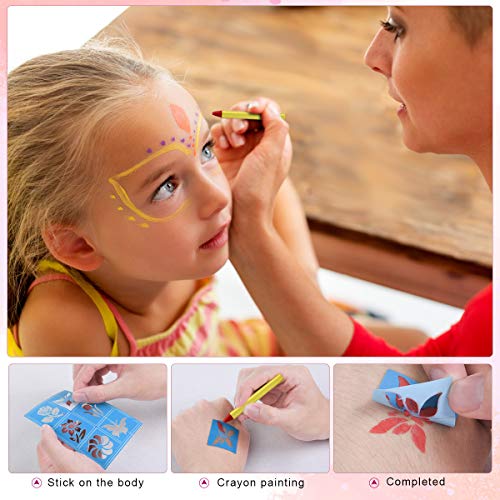 URAQT Crayones de Pintura Facial,Juego de Pintura Facial de 36 colores Para Niños para el Cuerpo con 30 Plantillas de Pintura, Perfecto para Halloween/Navidad/Cosplay de maquillaje