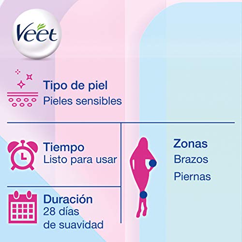 Veet Bandas de Cera Fria Depilatoria para Depilación de Cuerpo y Piernas con Aceite de Almendras, Easy Gelwax, Pieles Sensibles, 40 Bandas