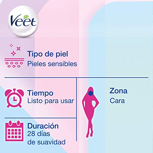 Veet Bandas de Cera Fria Depilatoria para Depilación Facial con Aceite de Almendras y Aroma de Aciano, Easy Gelwax, Pieles Sensibles, 40 Bandas