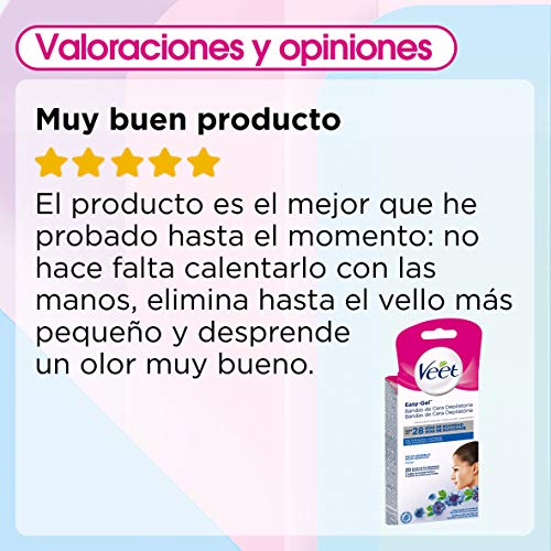 Veet Bandas de Cera Fria Depilatoria para Depilación Facial con Aceite de Almendras y Aroma de Aciano, Easy Gelwax, Pieles Sensibles, 40 Bandas