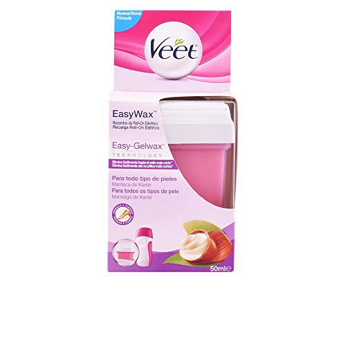 Veet Cera Depilatoria Recambio Roll-On Eléctrico EasyWax con Manteca de Karité para Todo Tipo de Pieles, 50 ml