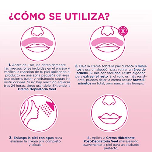 Veet Kit Crema Depilatoria Facial + Crema hidratante post-depilatoria para un acabado óptimo - 2 x 50 ml