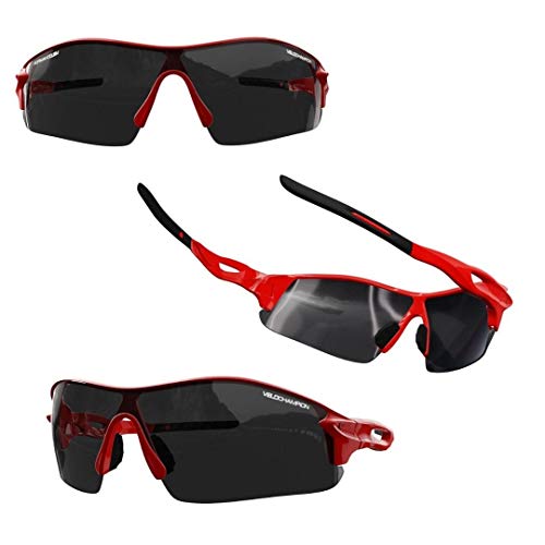 VeloChampion Kids Unisex Verano niño niña Junior Deportes Warp Ciclismo Moda Gafas de Sol Frescas Tonos UV400 UVA UVB Categoría 3 protección (Red)