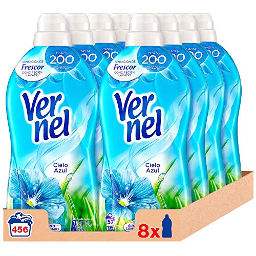 Vernel Detergente Suavizante Concentrado Ropa Cielo Azul, 57 Dosis - Total 456 Lavados (10.4 L), Pack de 8