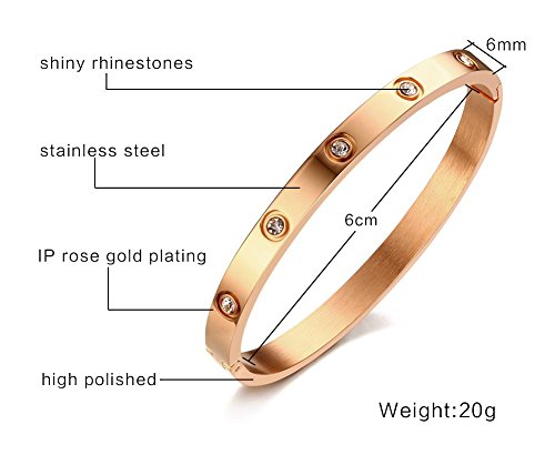 VNOX 3 Piezas 6mm Mujer de Acero Inoxidable de Cristal Pulsera de Brazalete Ajustable Brazalete,60 mm de diámetro,Paquete de 3