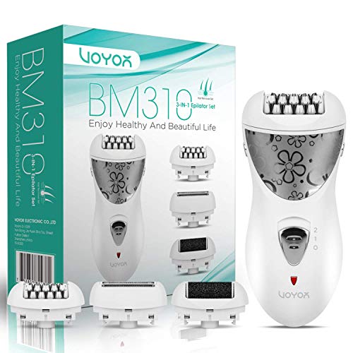 VOYOR Depiladora Eléctrica Inalámbrica 3 en 1 Cabezal Depilación, Exfoliante, de Afeitado Unisex Diseño Portátil Recargable BM310