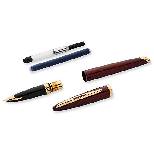 Waterman Carène Marine Amber Füllfederhalter (hochglänzend Braun und Schwarz mit Clip aus 23-karätigem Gold, Federstärke F, blaue Tinte, Geschenkbox)