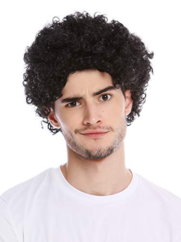 WIG ME UP- PW0186-P103 Peluca Mujeres Hombres Halloween Carnival Tonto rizos Rizado Afro Corto Negro