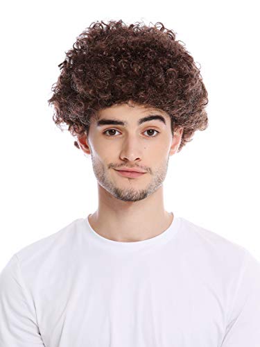 WIG ME UP- PW0186-P4 Peluca Mujeres Hombres Halloween Carnival Tonto rizos Rizado Afro Corto marrón