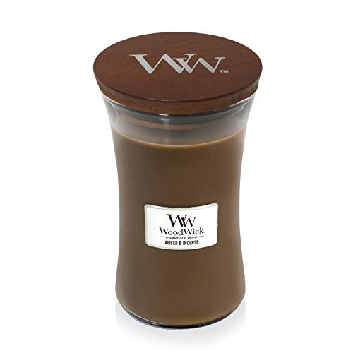 WoodWick - Vela aromática con aroma a parafina, ámbar e incienso (aroma a Pluswick Innovation, aroma a parafina, ámbar e incienso, tamaño grande)