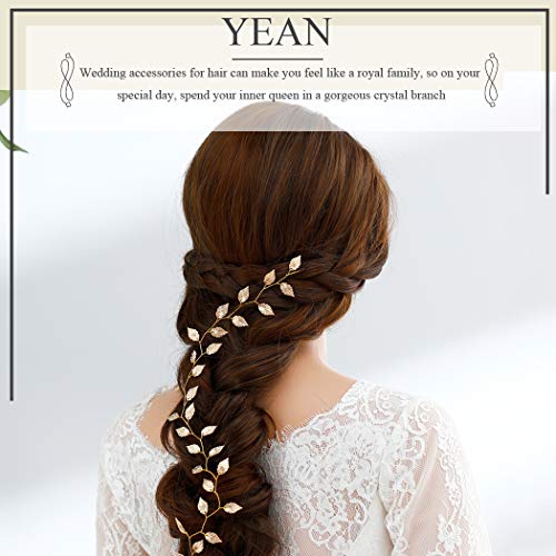 Yean - Diadema para novia, diseño de hojas doradas, para dama de honor y flores (39,6 cm)