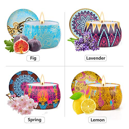 YUE GANG Velas Perfumadas 5.56oz Cera de Soja Aromaterapia Velas de Regalo, Juegos de Velas para Cumpleaños, Aniversario, Aliviar el Estrés, y Uso Diario, Set de 4 Regalos Mujer