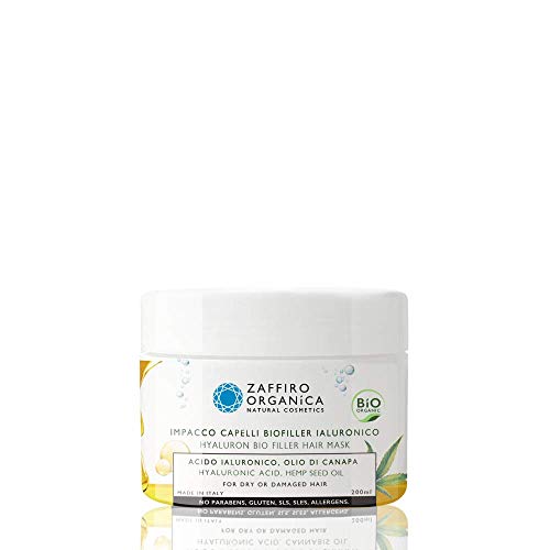 Zaffiro Organica Mascarilla cabello BIO Filler con Ácido Hialurónico Aceite de Cañamo, Keratina y Manteca de Karité |ECOLOGICA ✓ Reparación instantánea pelo dañado SIN SULFATOS NI SILICONAS 200ml