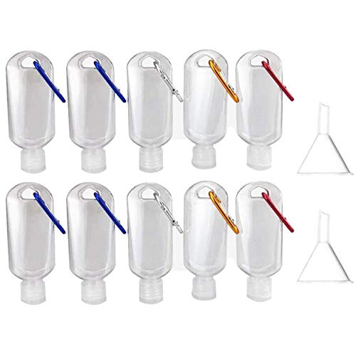 10 botellas recargables de 50 ml de viaje con mosquetón adecuado para viajes, actividades al aire libre, viajes de negocios (color al azar).