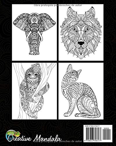 100 Animal Mandalas Para Colorear: Libro para colorear para adultos con patrones de animales y mandalas (¡Leones, elefantes, búhos, caballos, perros, gatos y muchos más!)