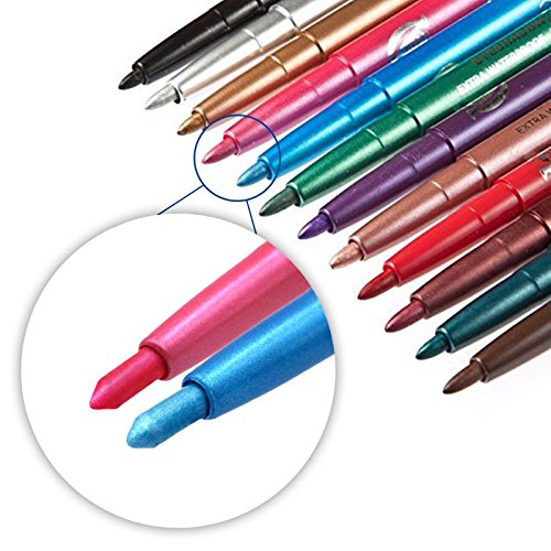 12 Colores Delineador de ojos Eyeliner de color prueba de agua Eye Liner,Lápiz de Cejas Cosméticos de maquillaje de ojos Maquillaje